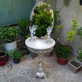 سرویس اینه و شمعدان و میز عروس ، ایینه مدل گل مینا روکش نقره