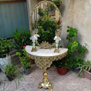 آینه و شمعدان عروس ، ایینه مدل گل مینا طرح برنز