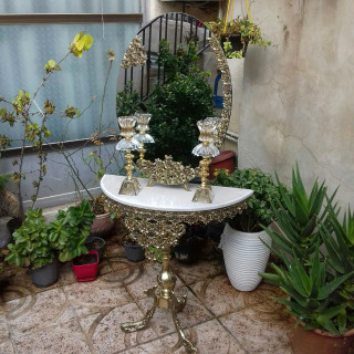 سرویس کامل اینه شمعدان عروس ، آیینه مدل گل رز طرح برنز