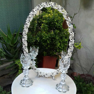 سرویس آیینه و شمعدان عقد و عروس ، آینه سایز 50 مدل گل رز روکش نقره