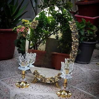 آیینه و شمعدان عقد و عروس ، آینه سایز 45 مدل گل رز طلایی طرح برنز