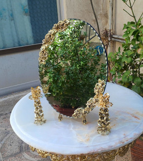 اینه و شمعدان بله برون و نامزدی و هفت سین ، ایینه مدل گل مینا روکش نقره