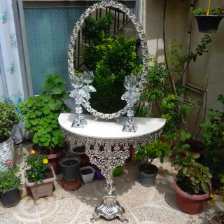 سرویس آینه و شمعدان و میز عروس ، آیینه مدل گل رز روکش نقره