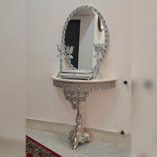 آیینه و شمعدان با میز عروس مدل گل رز روکش نقره