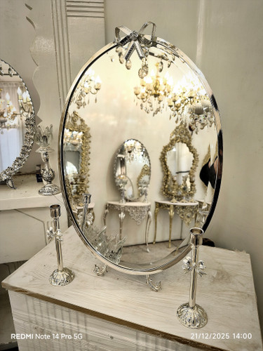 آیینه و شمعدان عقد و عروس , آینه مدل پاپیون سایز 50×35 تمام برنزی روکش نقره