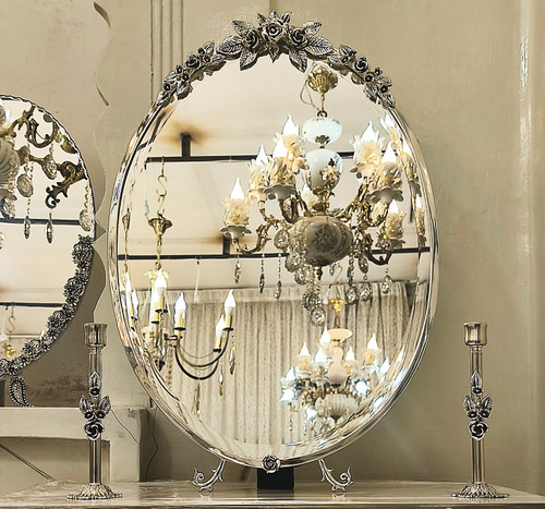 آیینه و شمعدان عقد و عروس , آینه سایز 50×35 تمام برنزی با روکش نقره